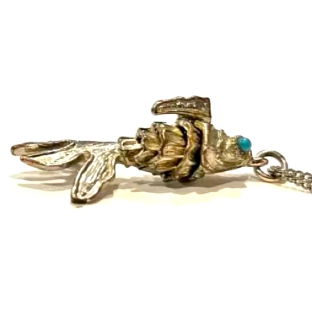 Mystical Native American Fish and Bird Articulating Pendant with Turquoise Eye